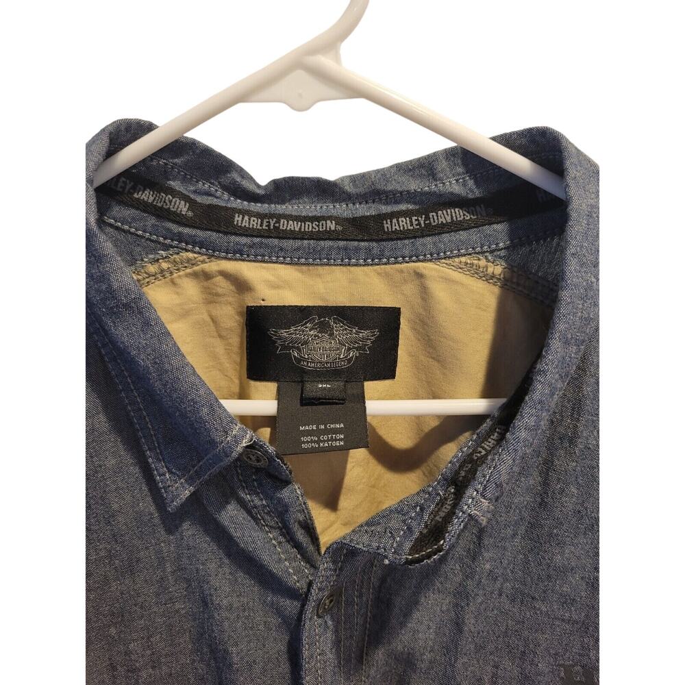 Harley Davidson Men's Size XXL Denim LS Metal Button Shirt - Picture 2 of 7
